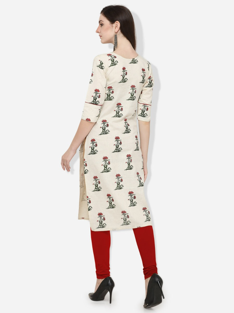Off White Coloured Printed Khadi Cotton Kurti | Sudathi