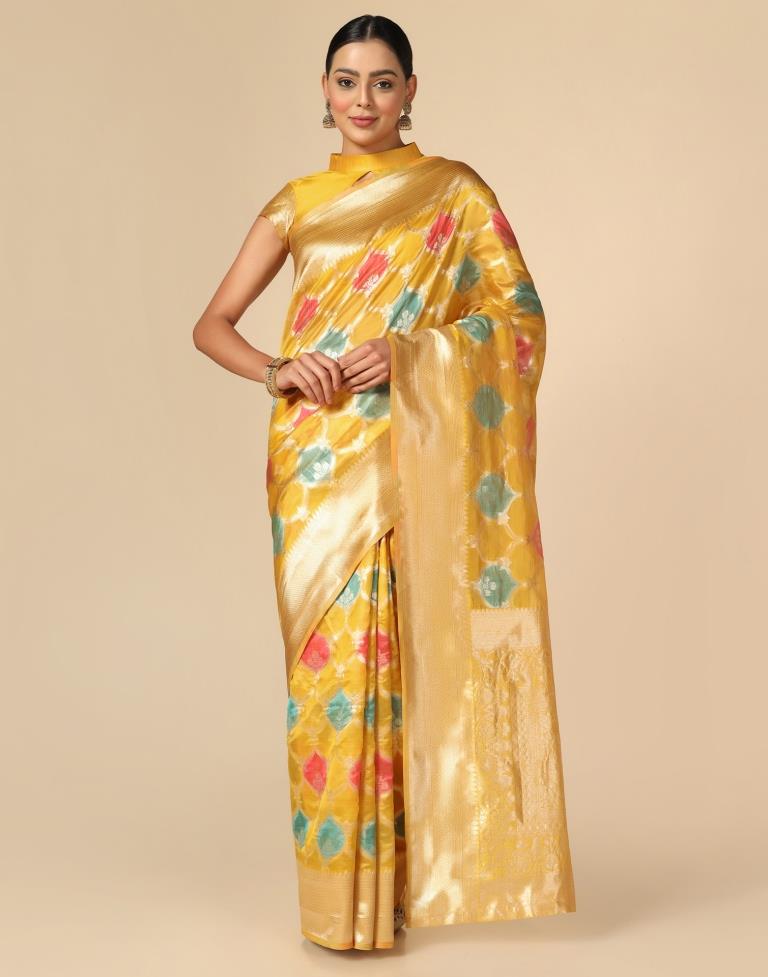 Yellow Banarasi Organza Saree | Leemboodi