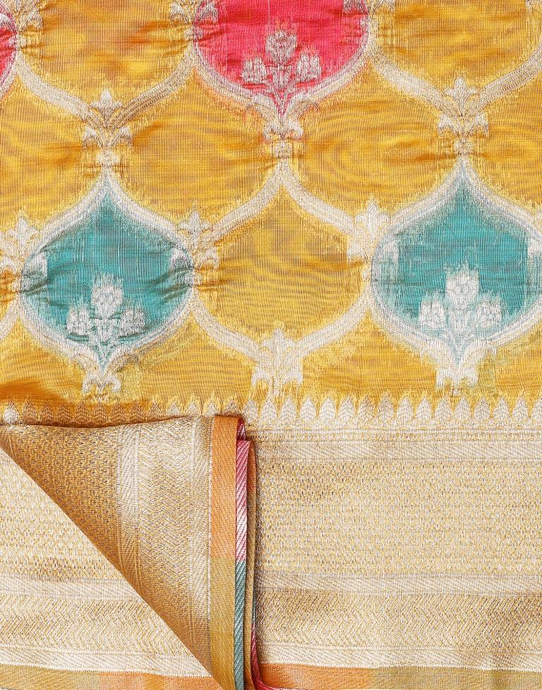 Yellow Banarasi Organza Saree | Leemboodi