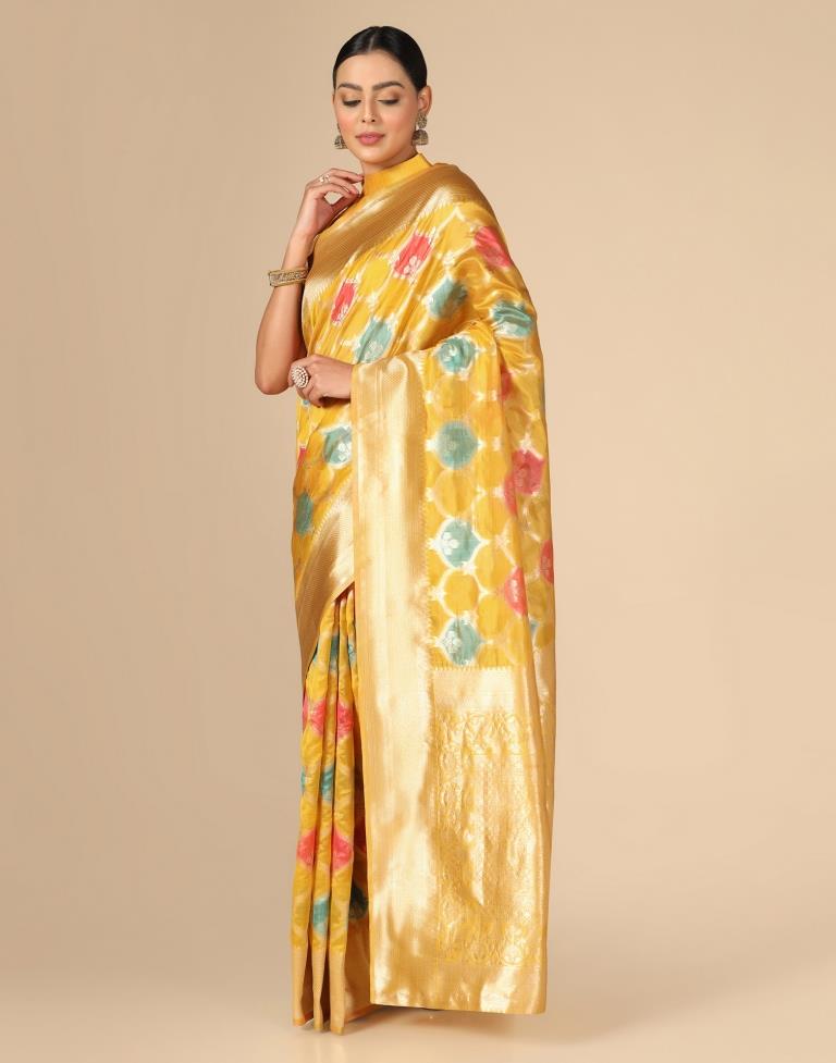 Yellow Banarasi Organza Saree | Leemboodi