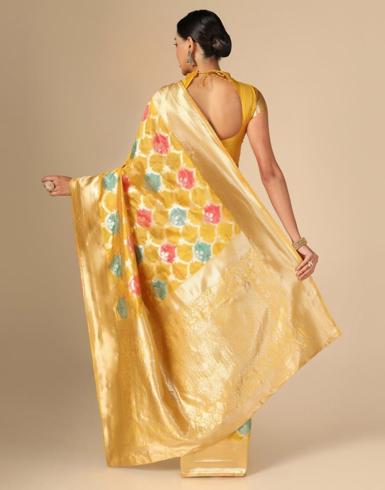 Yellow Banarasi Organza Saree | Leemboodi
