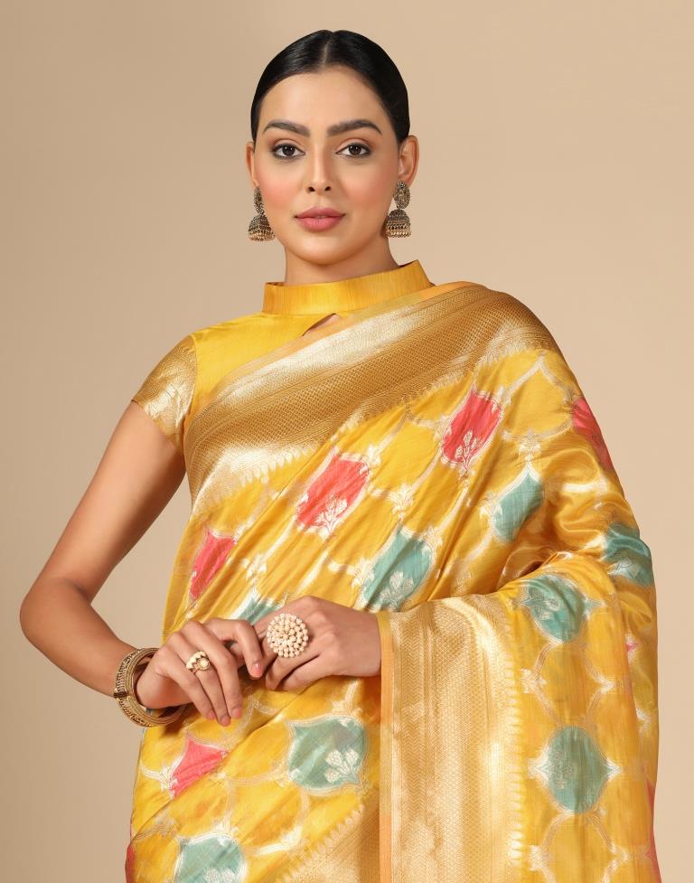 Yellow Banarasi Organza Saree | Leemboodi