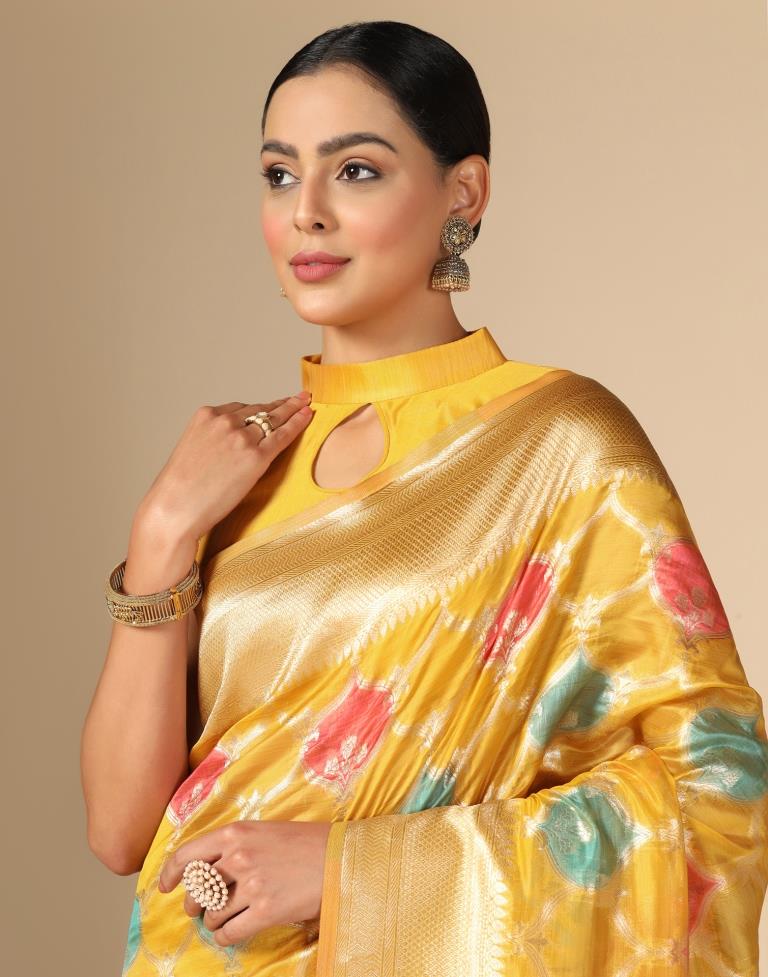 Yellow Banarasi Organza Saree | Leemboodi
