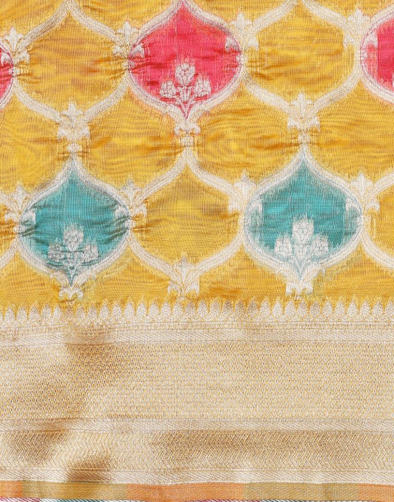 Yellow Banarasi Organza Saree | Leemboodi
