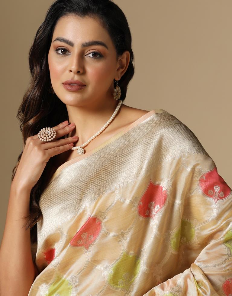 Beige Banarasi Organza Saree | Leemboodi