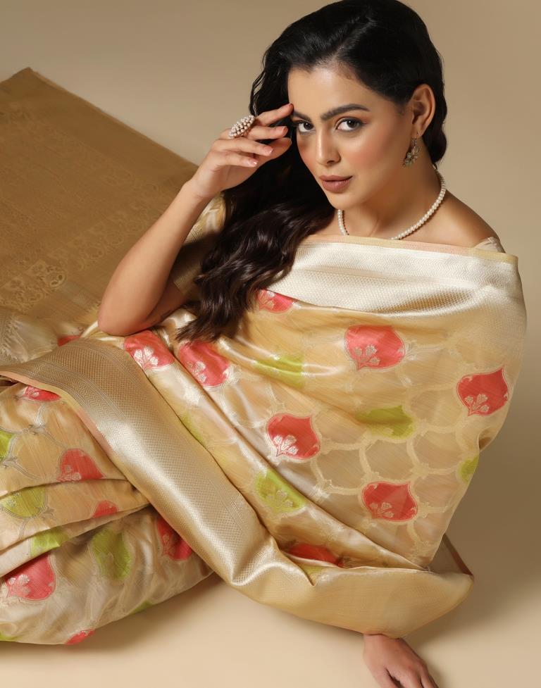 Beige Banarasi Organza Saree | Leemboodi