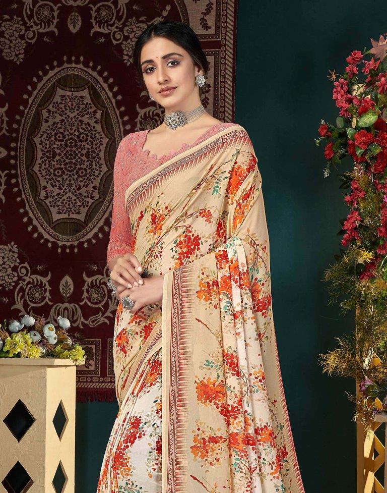 Beige Georgette Saree | Leemboodi