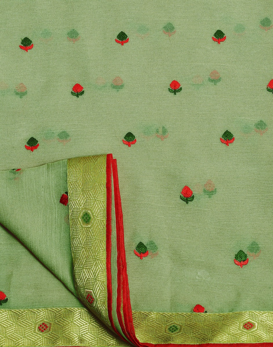 Light Green Chiffon Embroidery Saree | Leemboodi