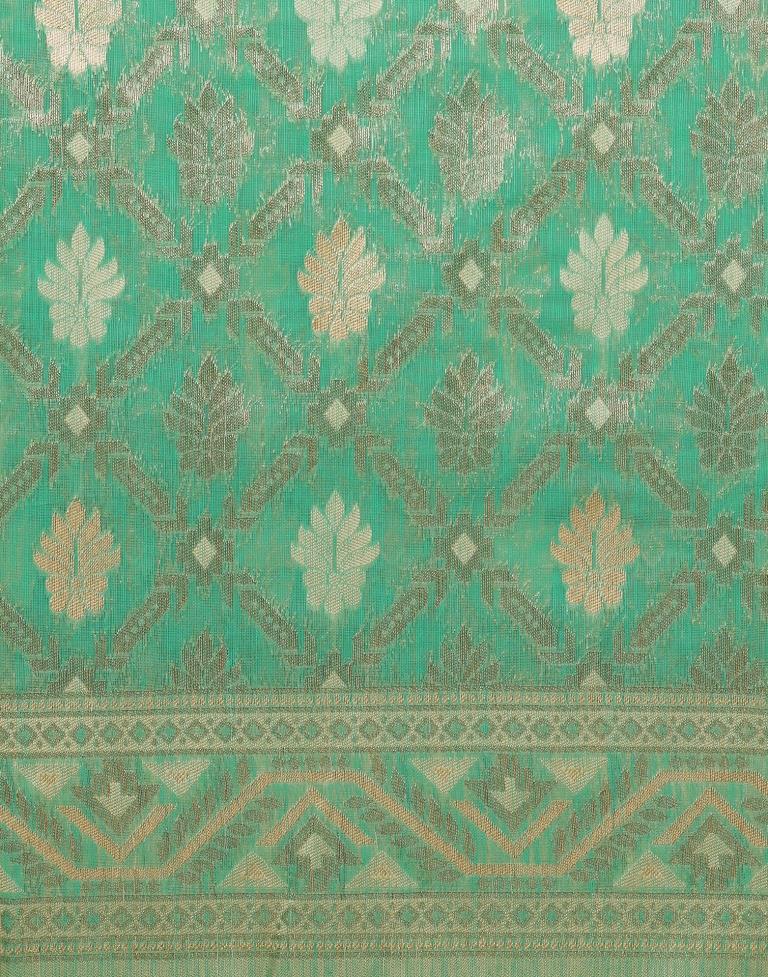 Turquoise Green Banarasi Cotton Saree | Leemboodi