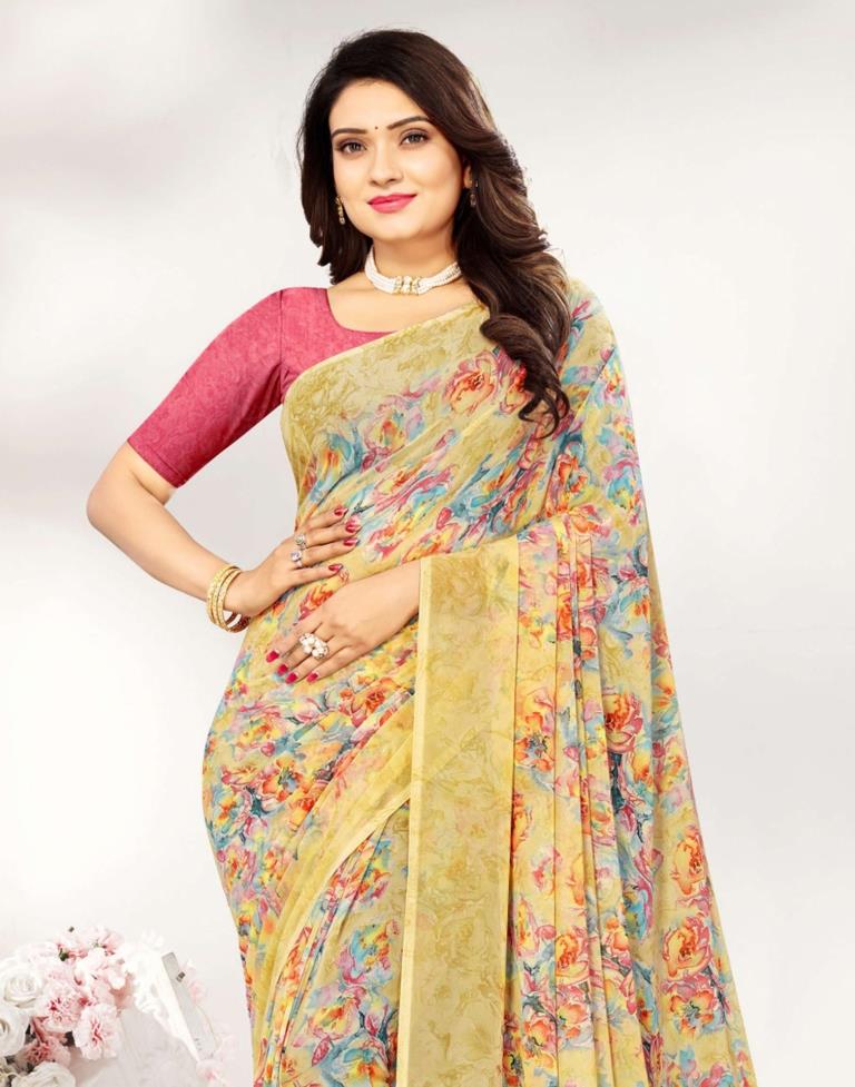 Beige Georgette Saree | Leemboodi