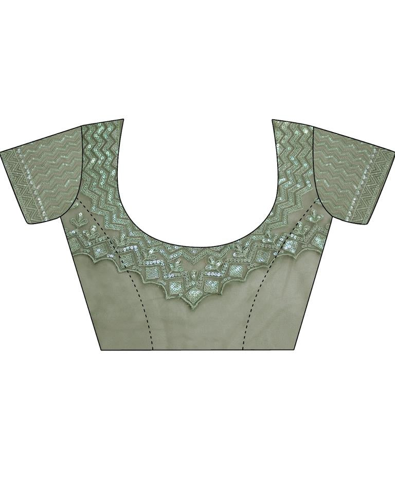 Dusty Green Embroidery Silk Saree | Leemboodi