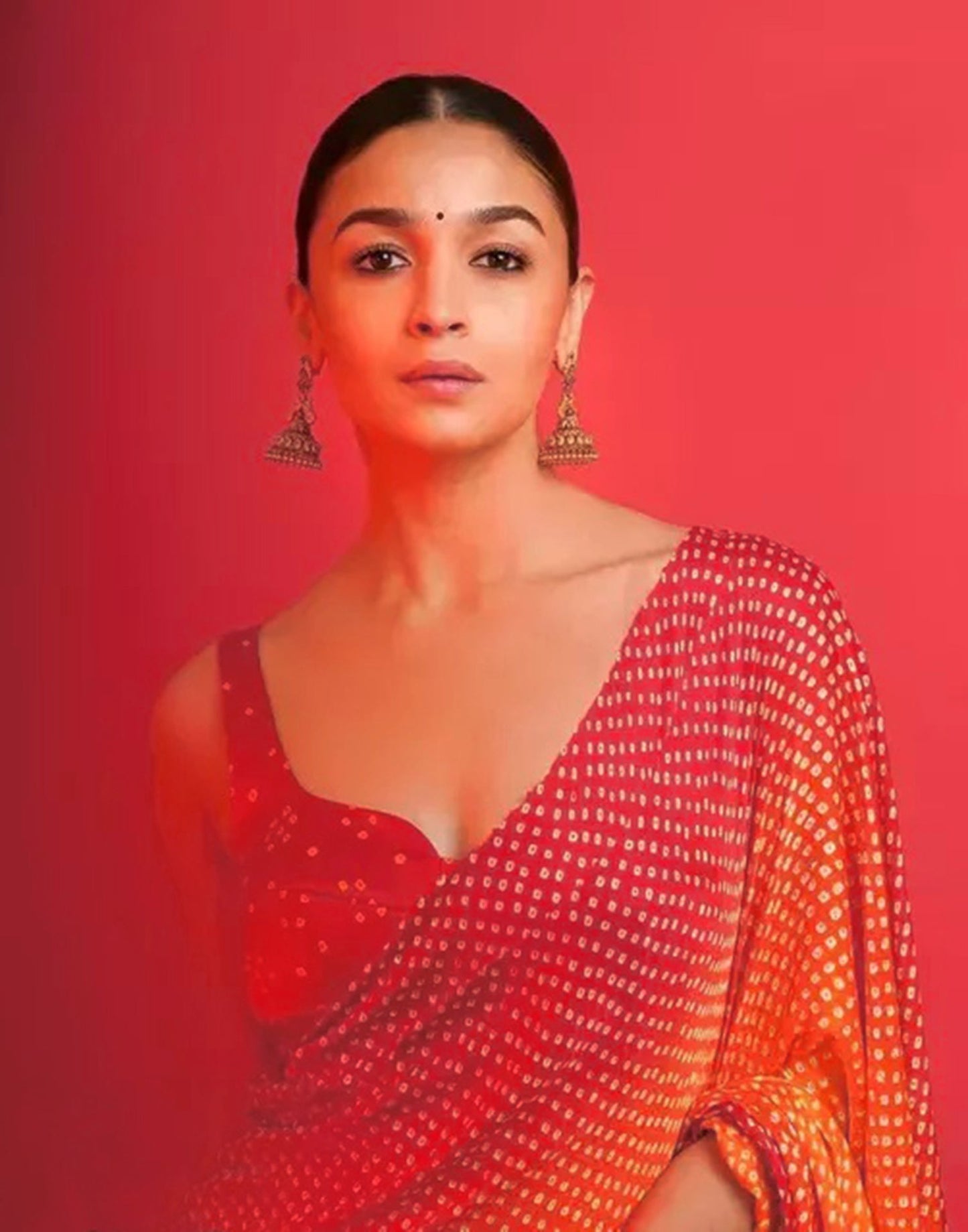 Yellow And Red Satin Silk Bandhani Printed Saree | Leemboodi