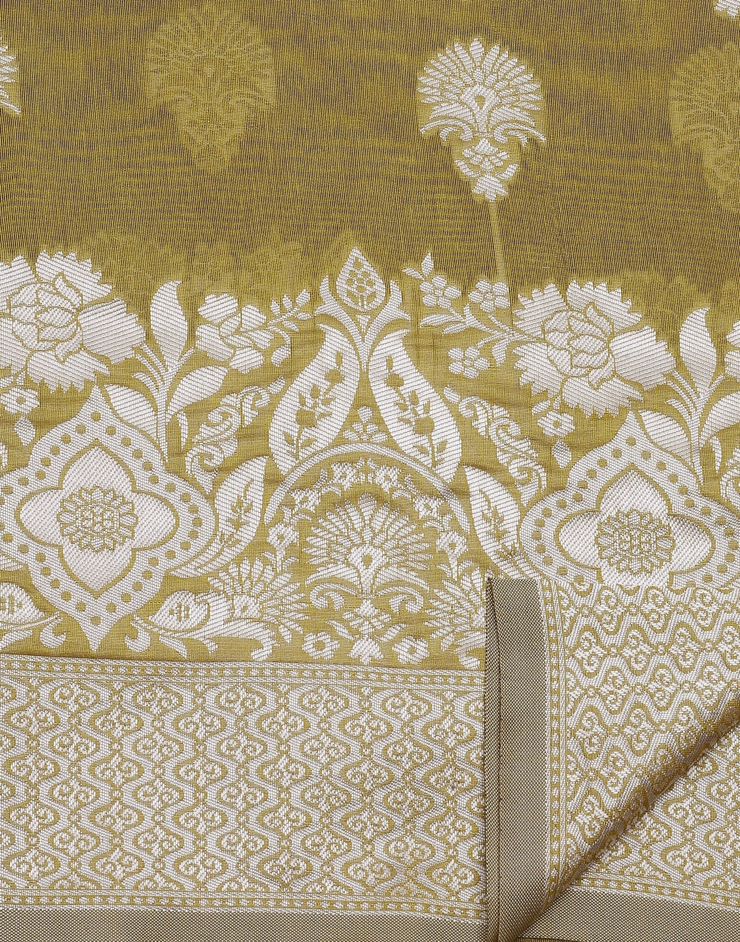 Olive Green Banarasi Cotton Saree | Sudathi