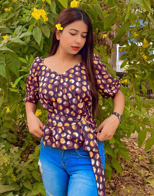Purple Colored Crepe Digital Printed Top
