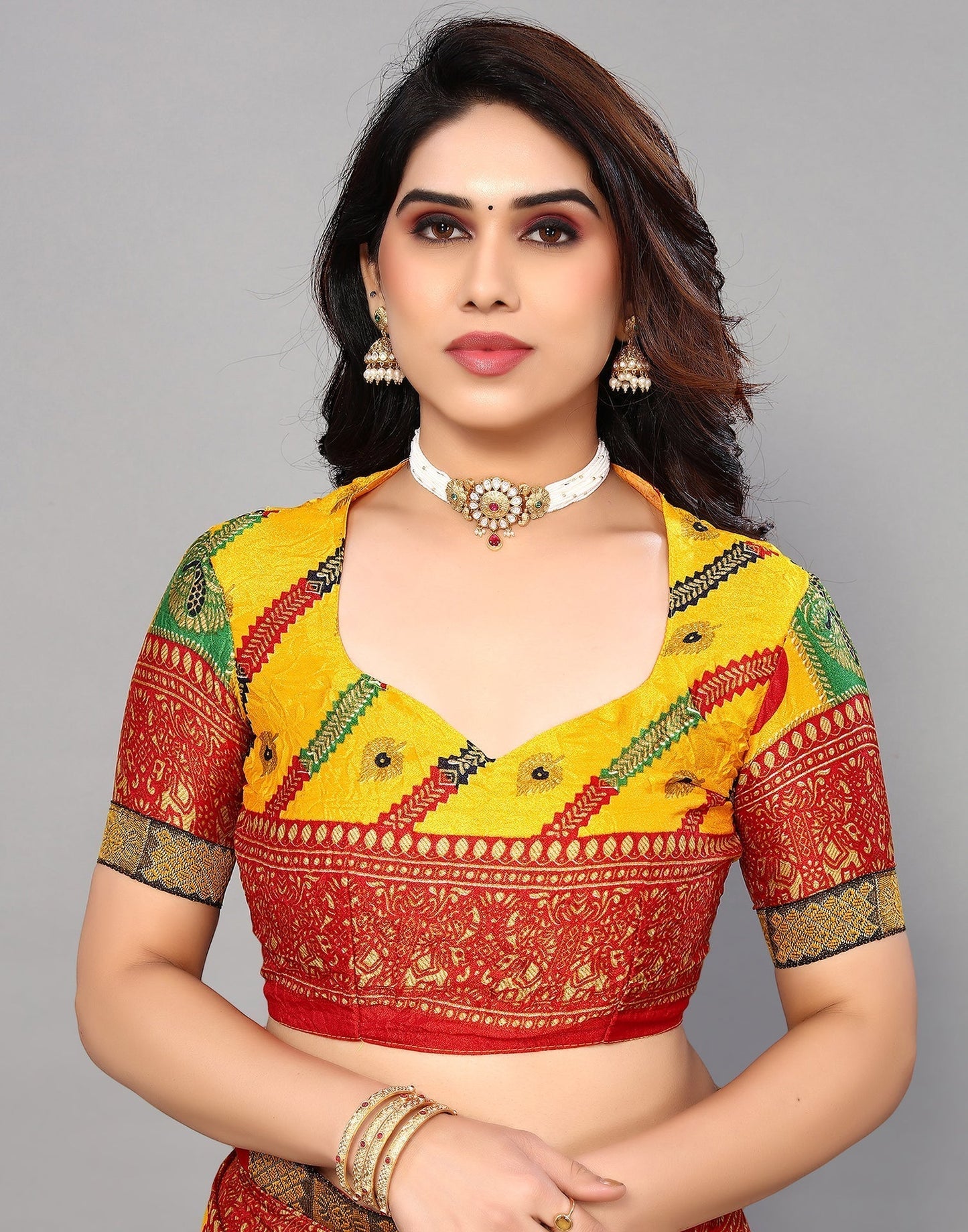 Yellow And Multicoloured Art Silk Stone Work Saree | Sudathi