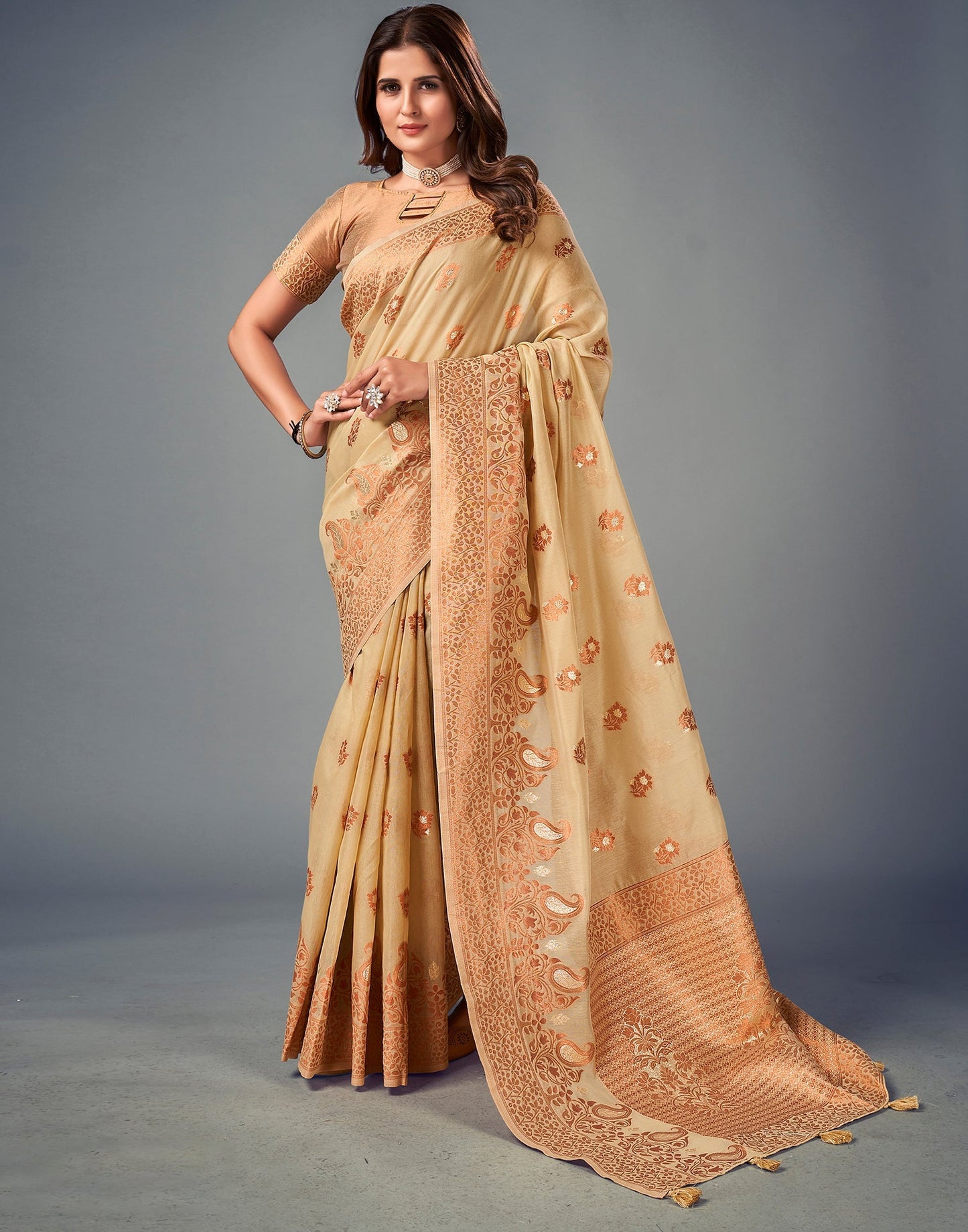 Beige Cotton Saree | Leemboodi