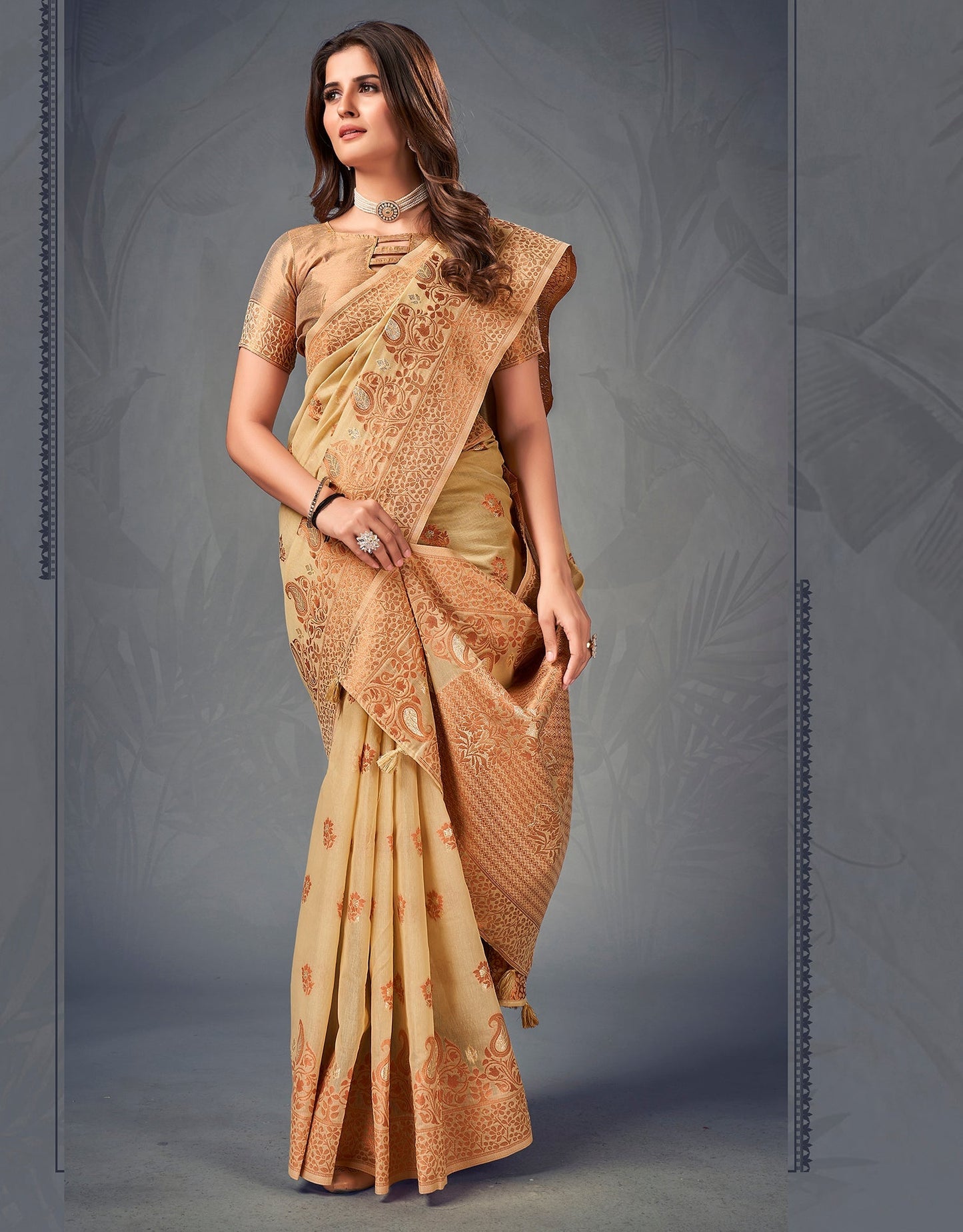 Beige Cotton Saree | Leemboodi