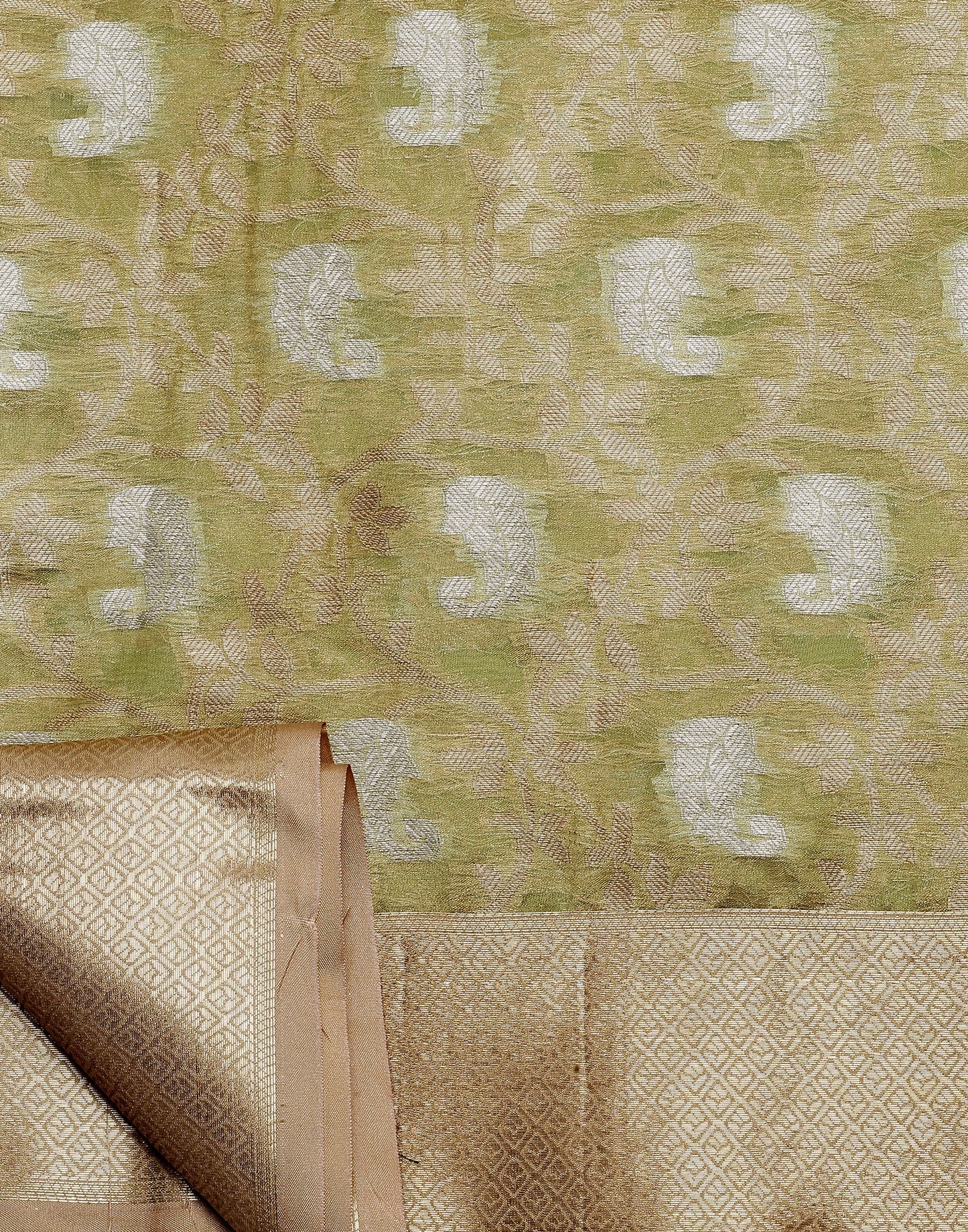 Light Green & Gold Silk Jacquard Saree | Leemboodi