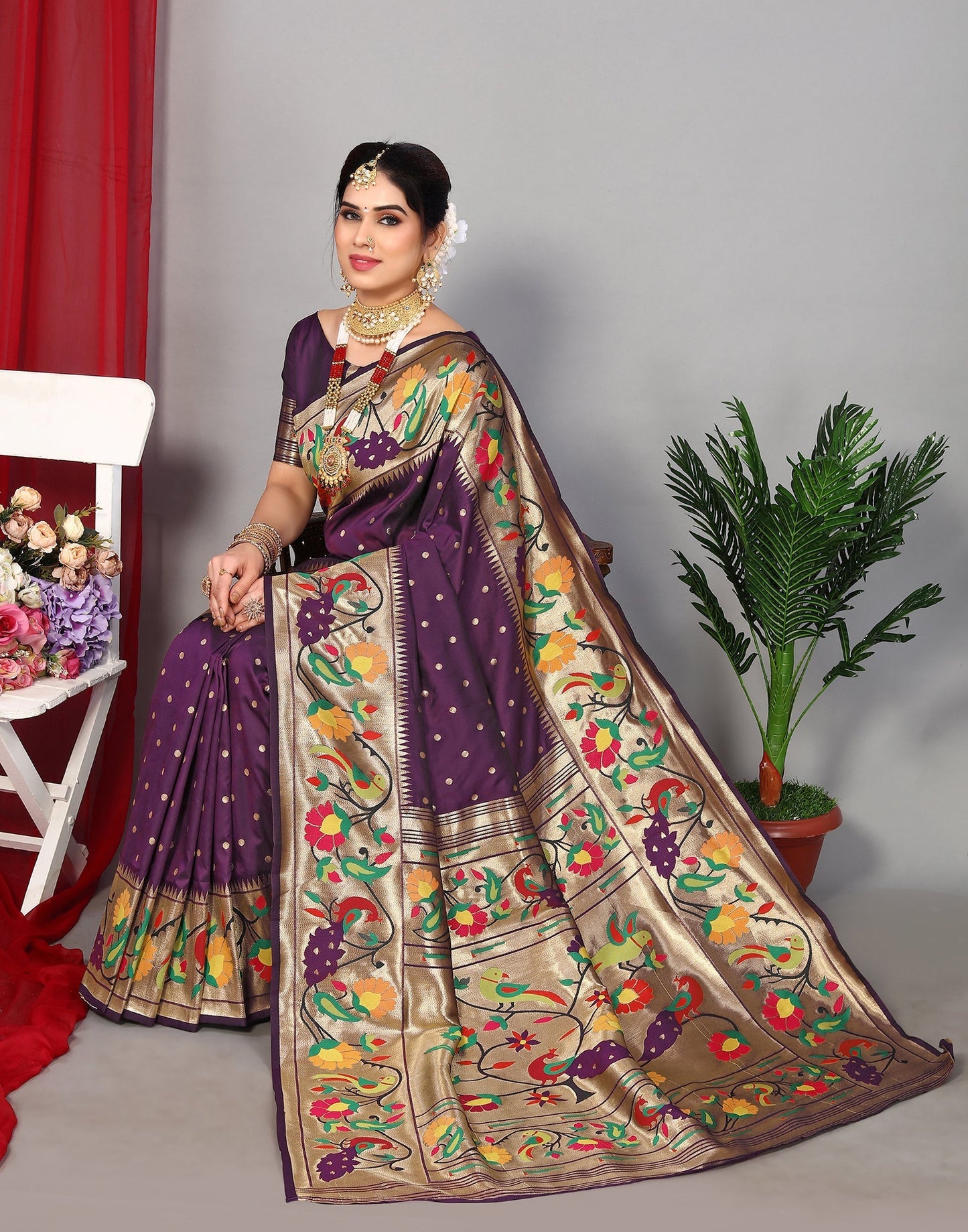 Wine Paithani Silk Saree | Leemboodi