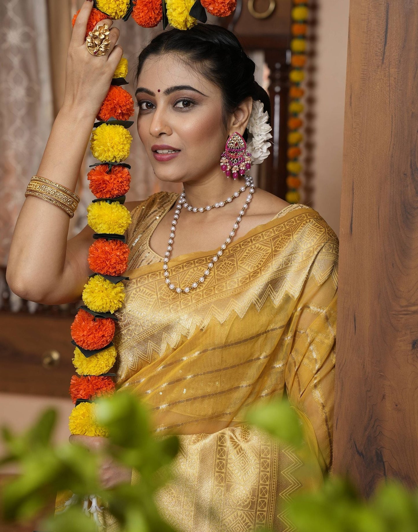 Yellow Banarasi Silk Saree | Leemboodi