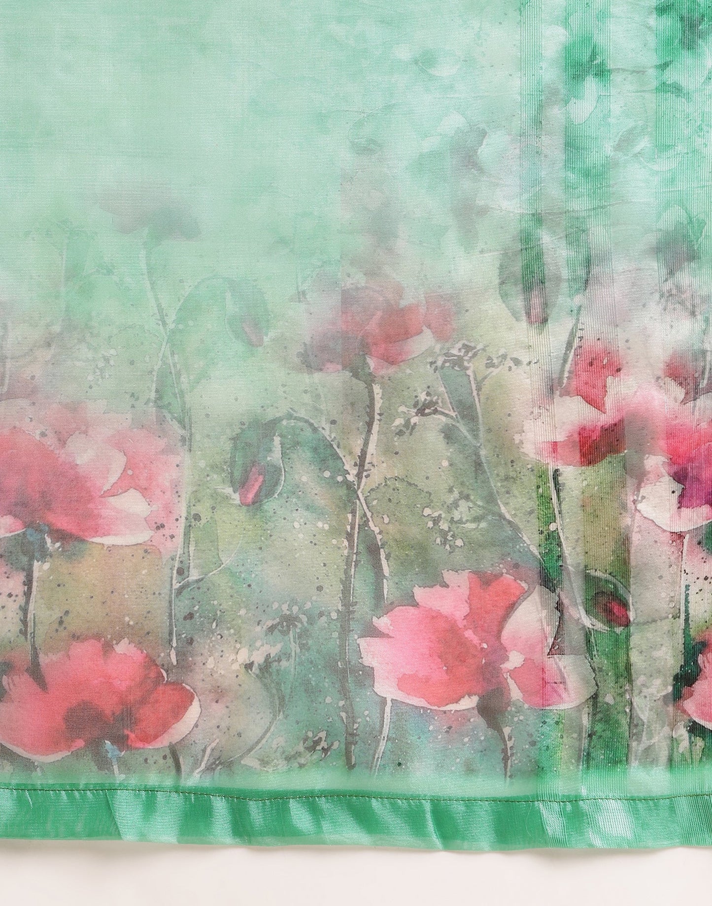 Green Silk Floral Printed Saree