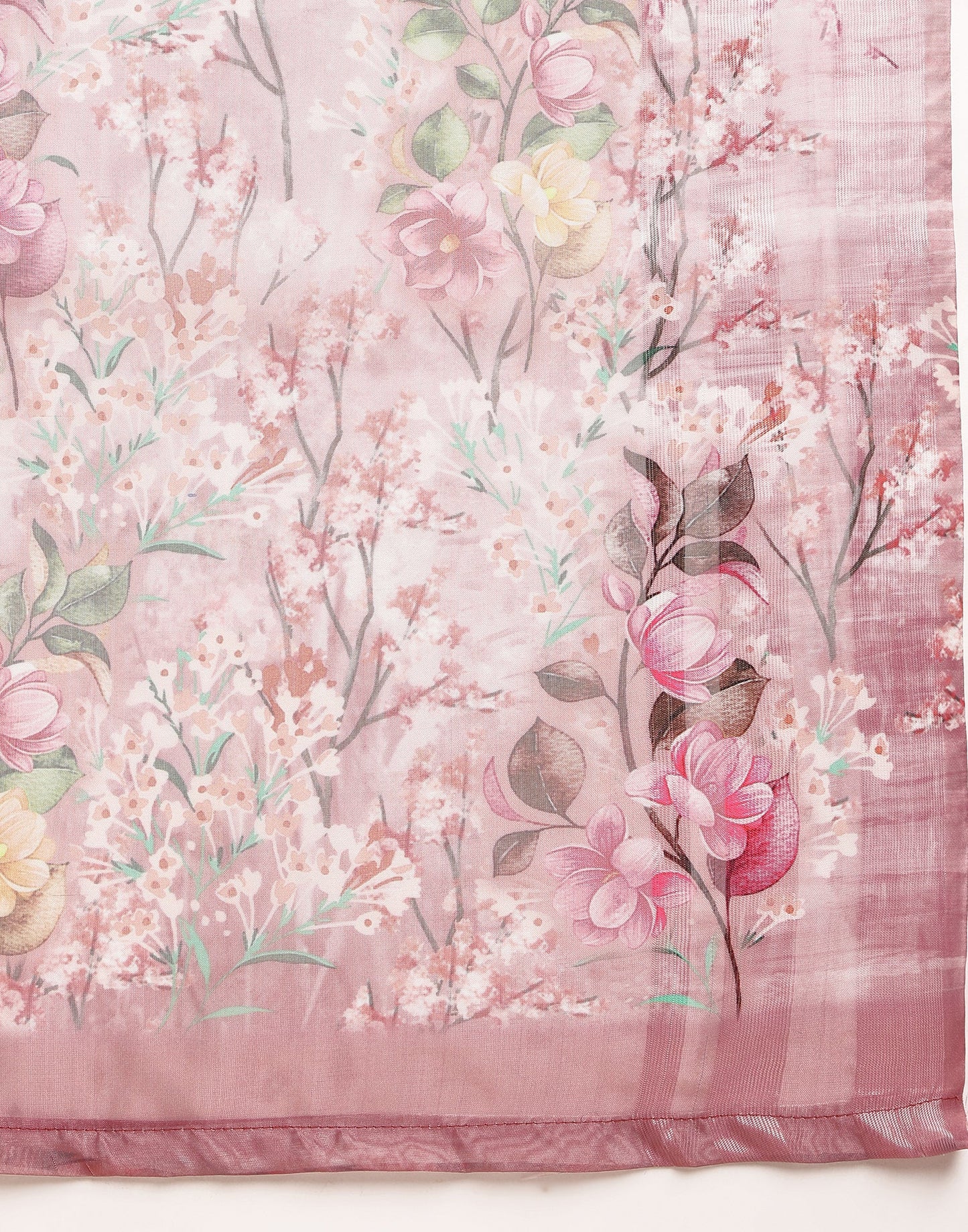 Dusty Pink Silk Floral Printed Saree