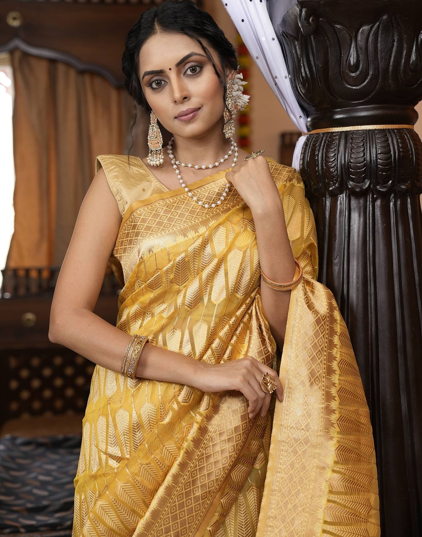Yellow Banarasi Silk Saree | Leemboodi