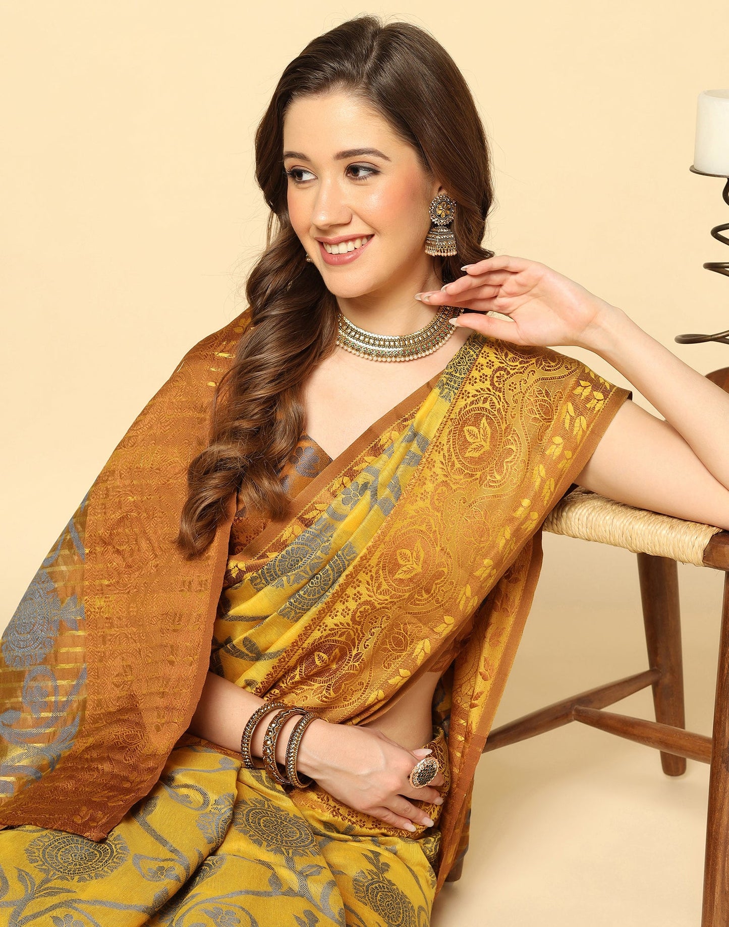 Mustard Yellow Silk Weaving Saree