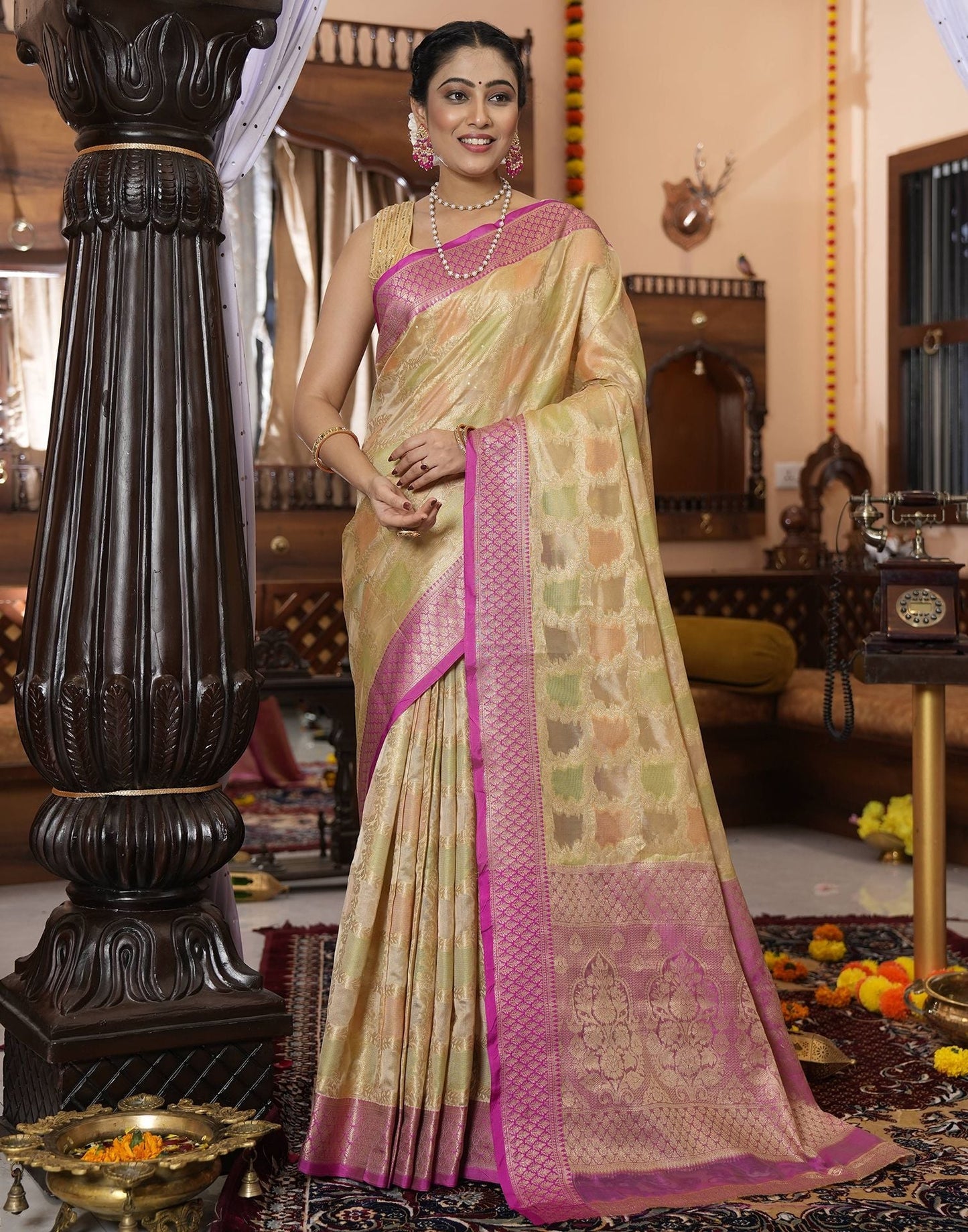Beige Banarasi Silk Saree | Leemboodi