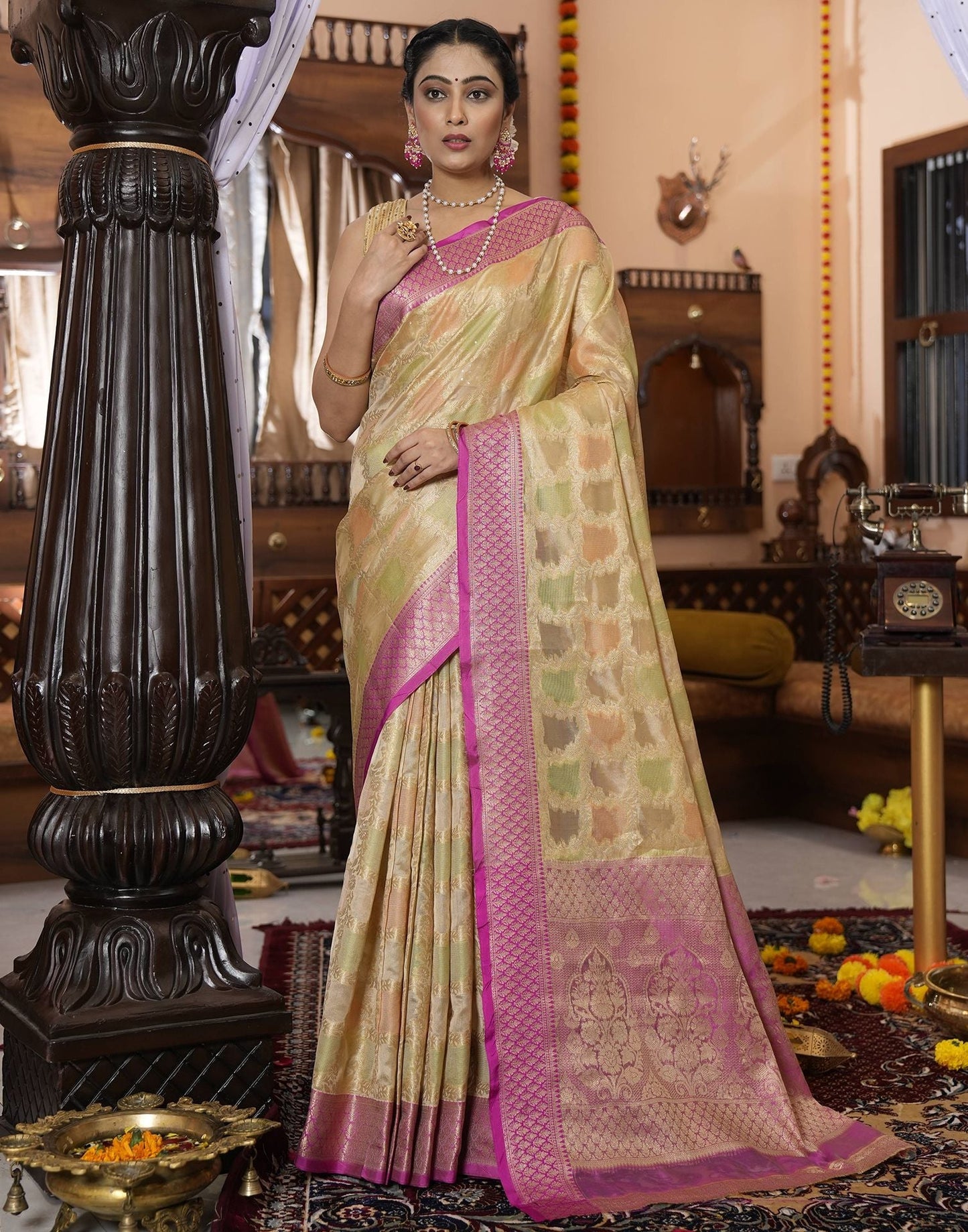 Beige Banarasi Silk Saree | Leemboodi
