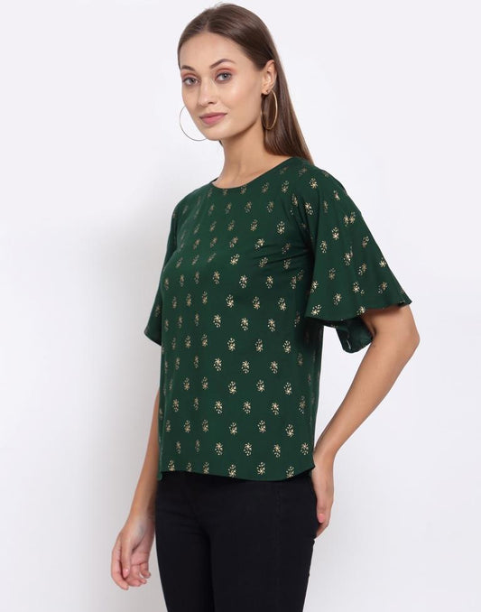 Dark Green Printed Rayon Top | Sudathi