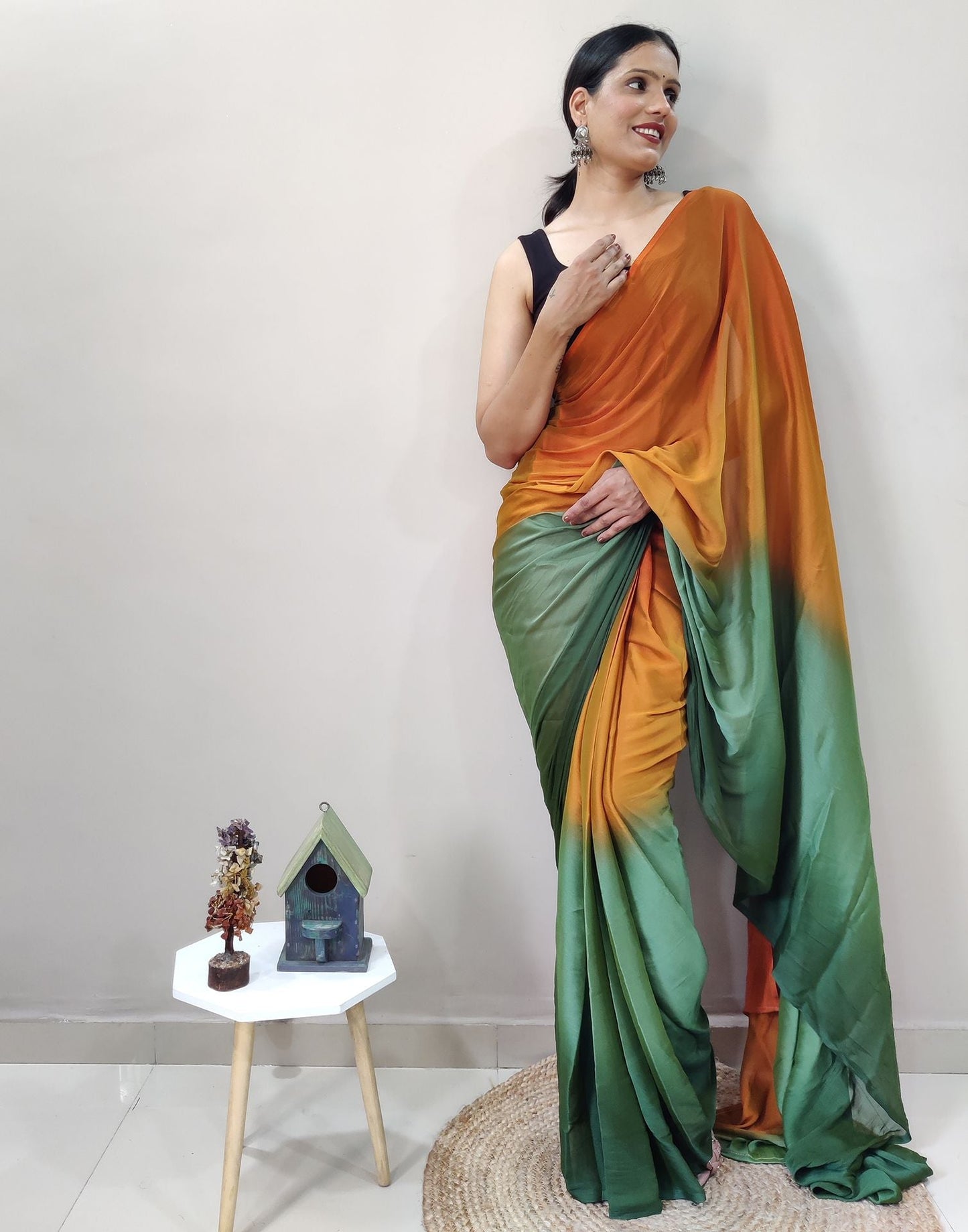 Mustard Chiffon Pre-draped Saree | Sudathi