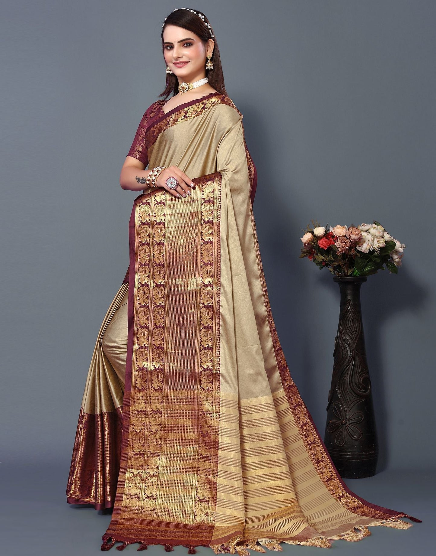 Beige Cotton Saree | Sudathi