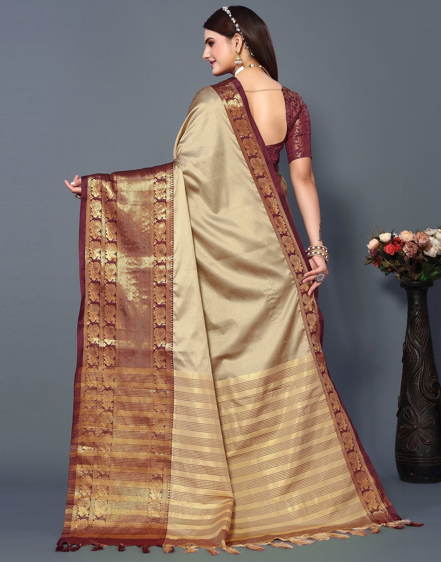 Beige Cotton Saree | Sudathi