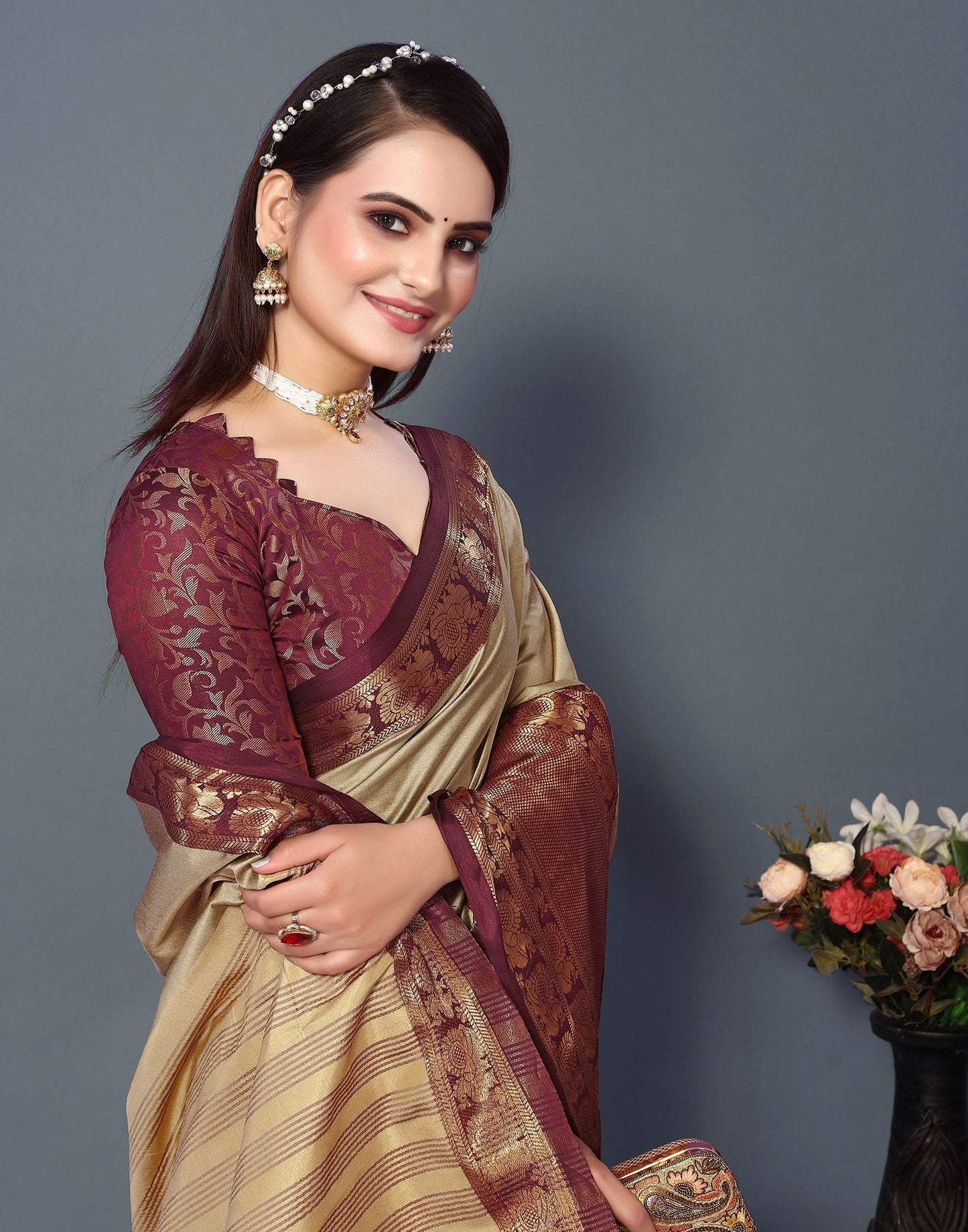 Beige Cotton Saree | Sudathi