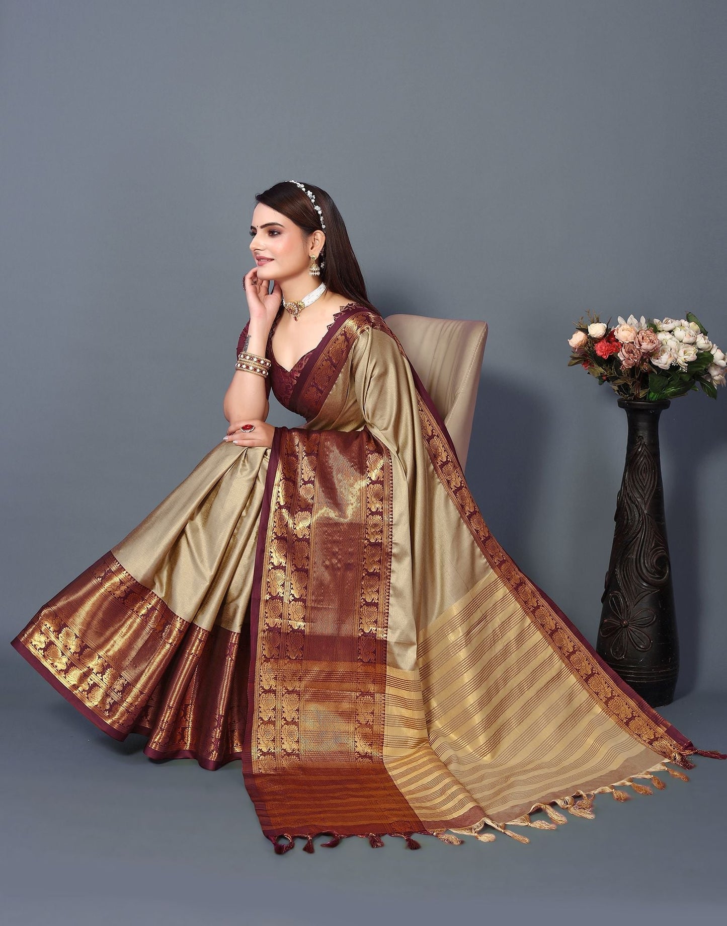 Beige Cotton Saree | Sudathi