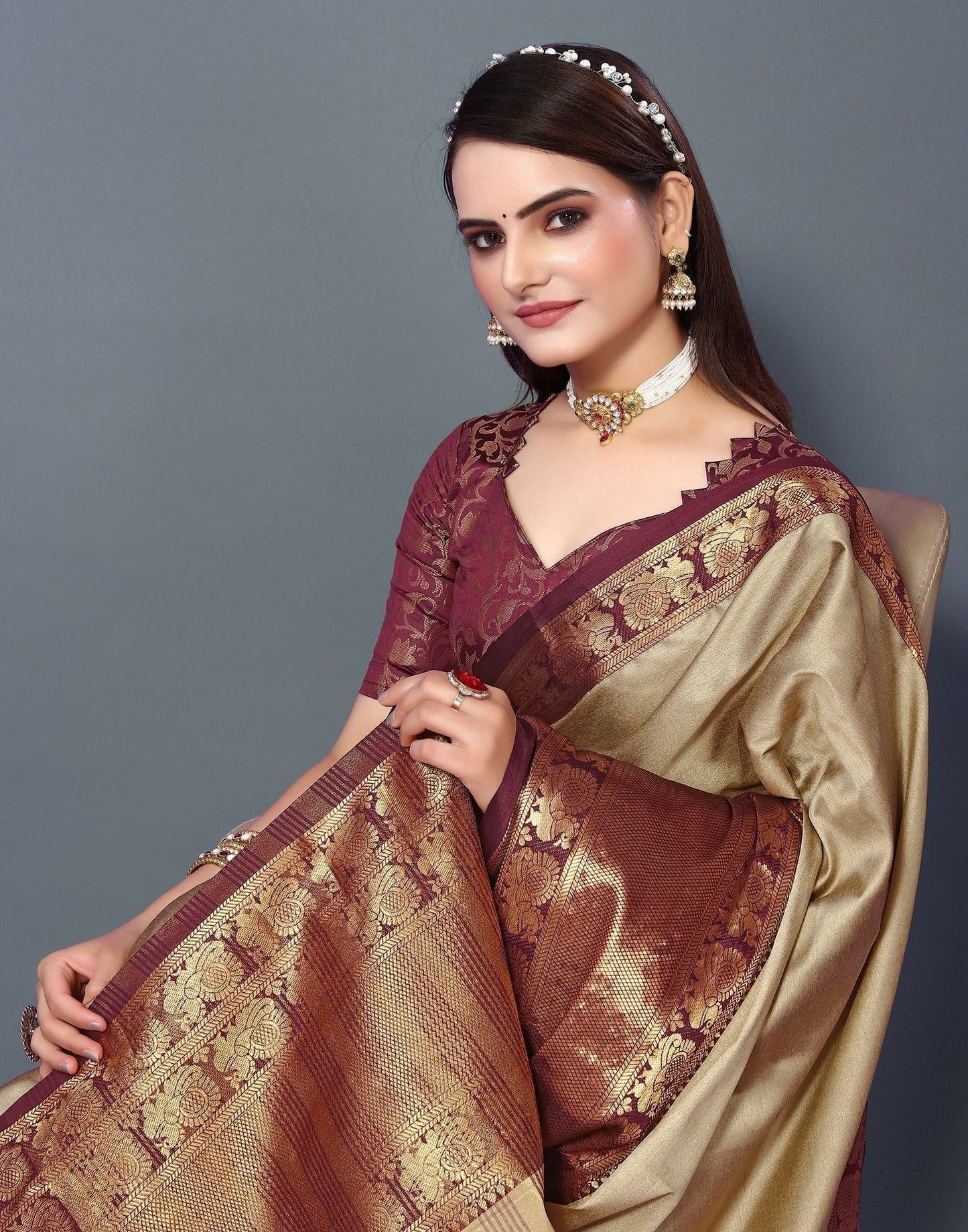 Beige Cotton Saree | Sudathi