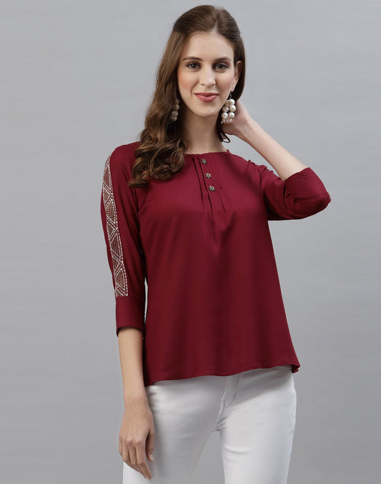 Maroon Pleated Neck Tops | Sudathi