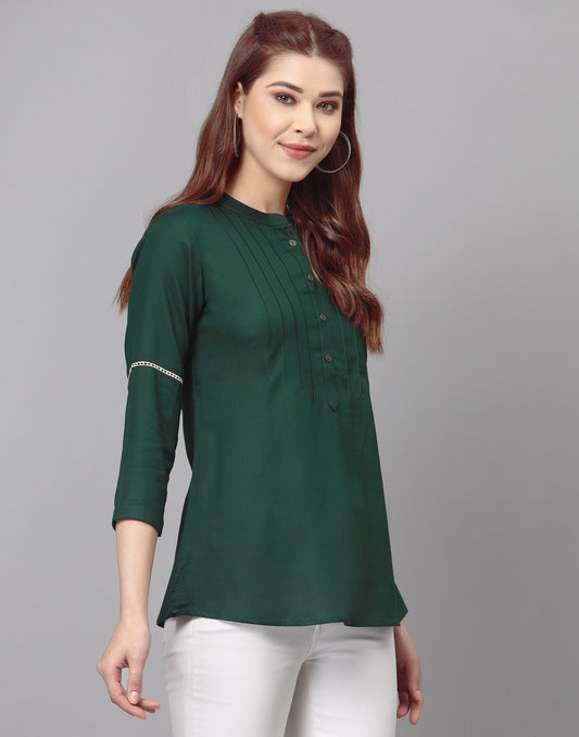 Bottle Green Pleated Tops | Sudathi