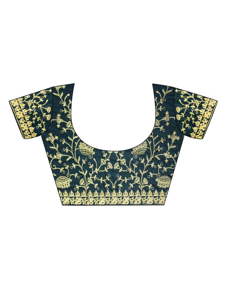 Dark Green Plain Silk Saree