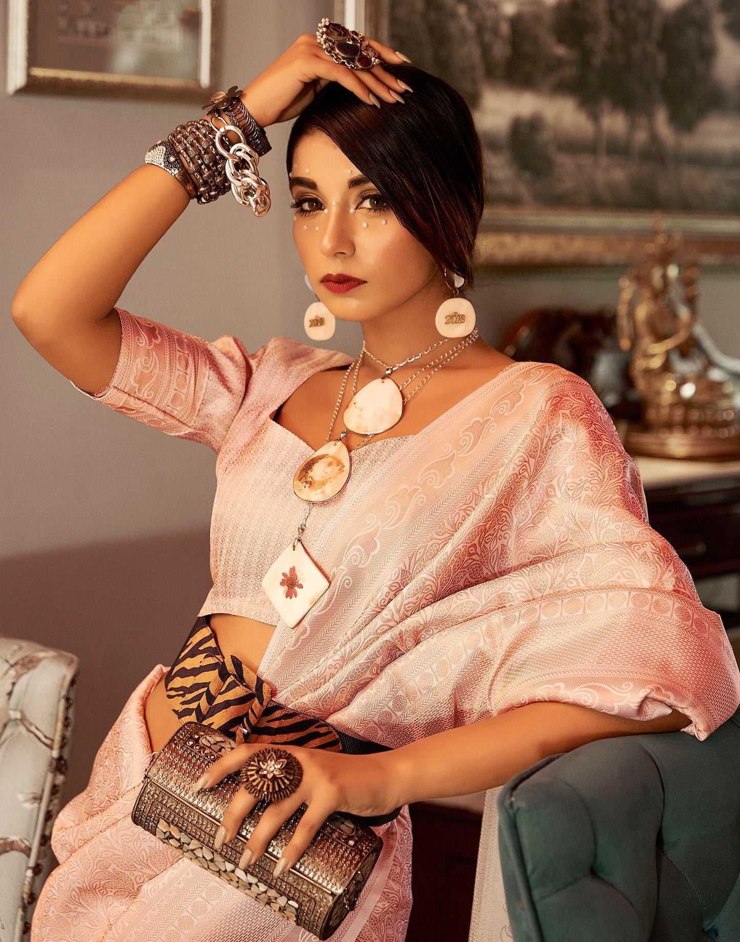 Beige Jacquard Kanjivaram Silk Saree | Leemboodi