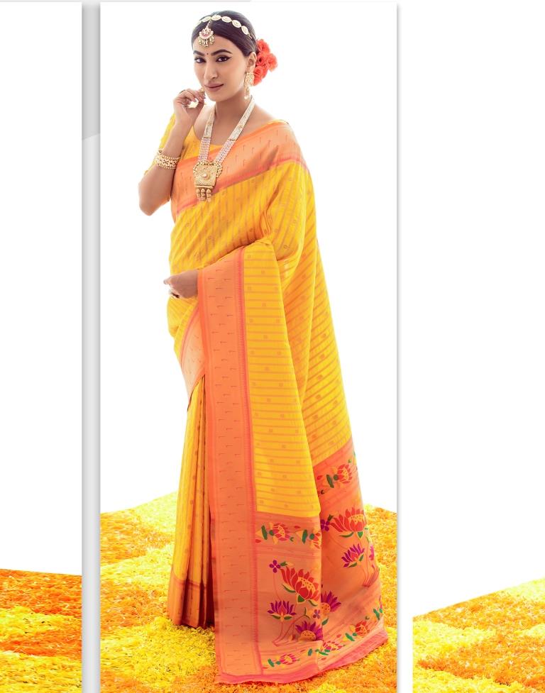 Yellow Jacquard Silk Saree