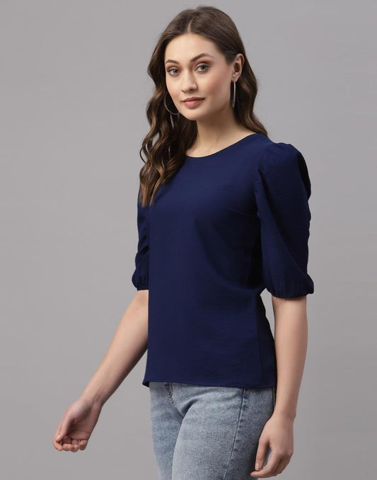 Navy Blue Puff Sleeve Top | Sudathi