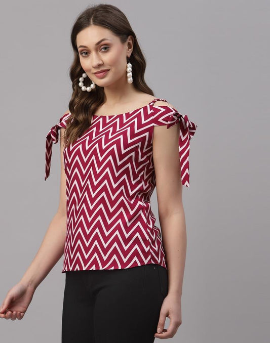 Red And White Knot Sleeve Top | Leemboodi