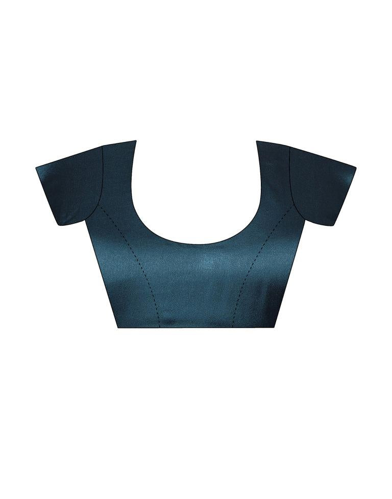 Teal Blue Plain Silk Saree