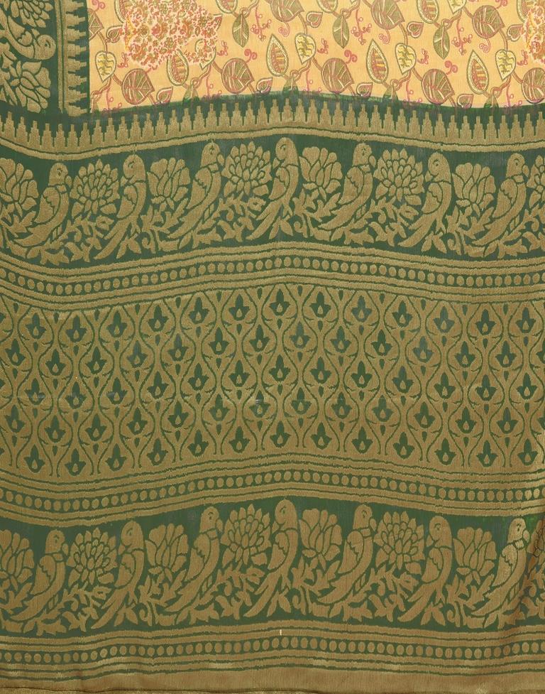 Beige Printed Brasso Saree