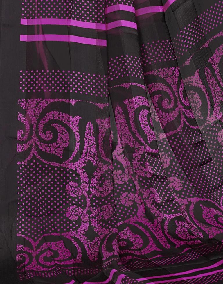 Purple Printed Chiffon Saree