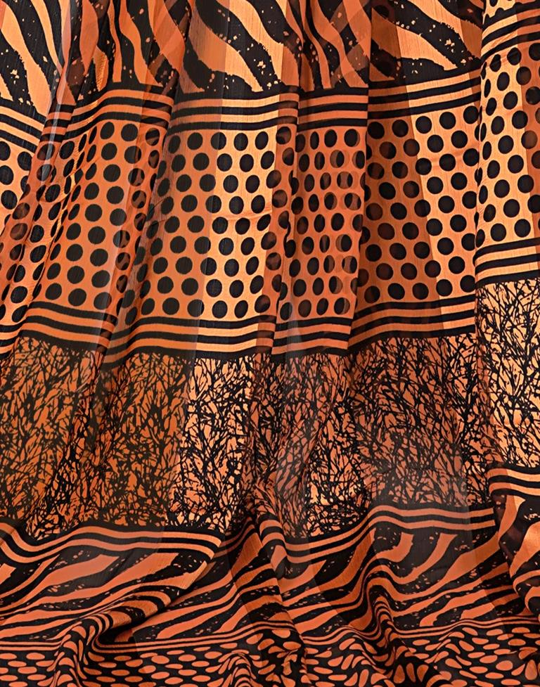 Light Orange Printed Chiffon Saree