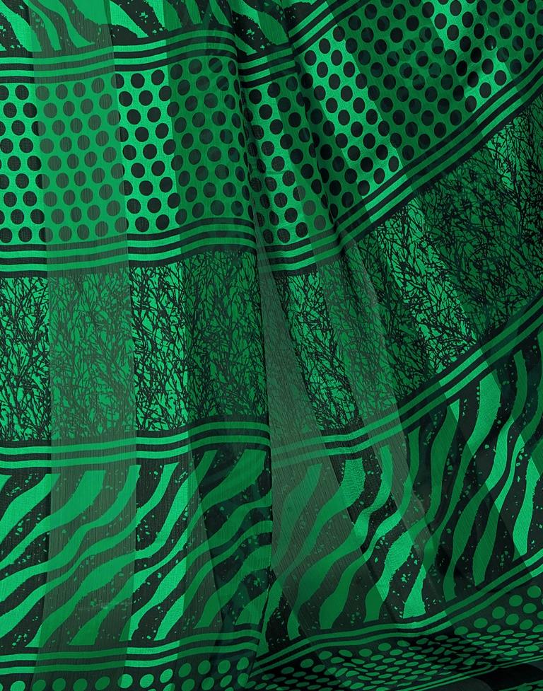Green Printed Chiffon Saree