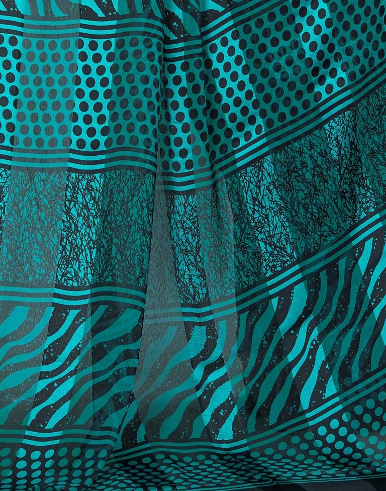 Rama Green Printed Chiffon Saree